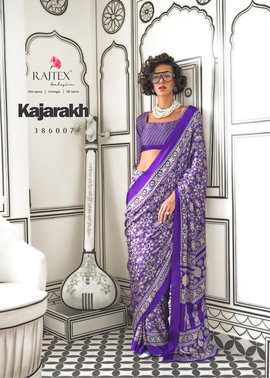 Rajtex Kajarakh Designer Satin Crepe Printed Sarees Collection
