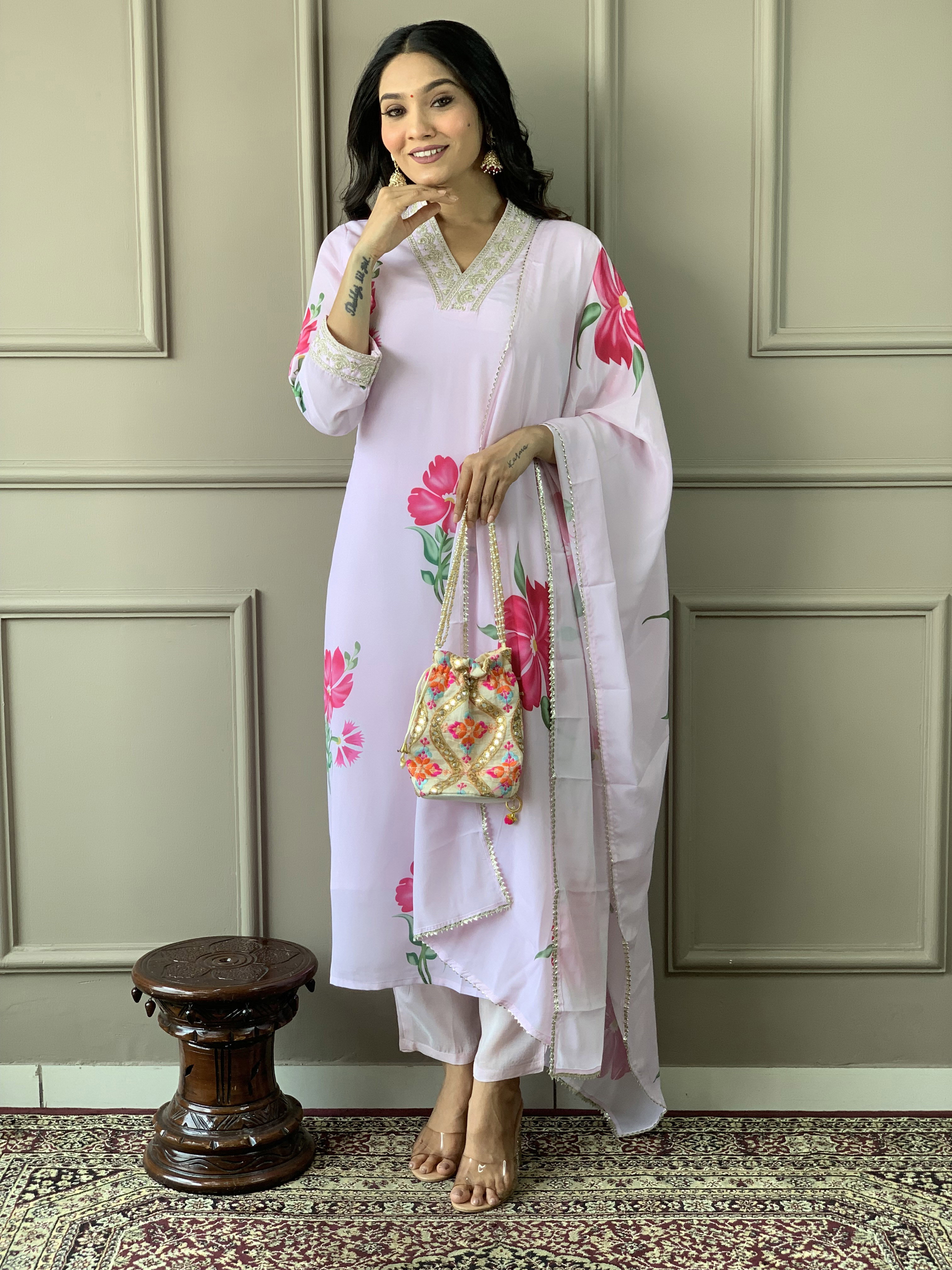 KUSUMA-548 Levender Fancy Kurti Bottom With Dupatta