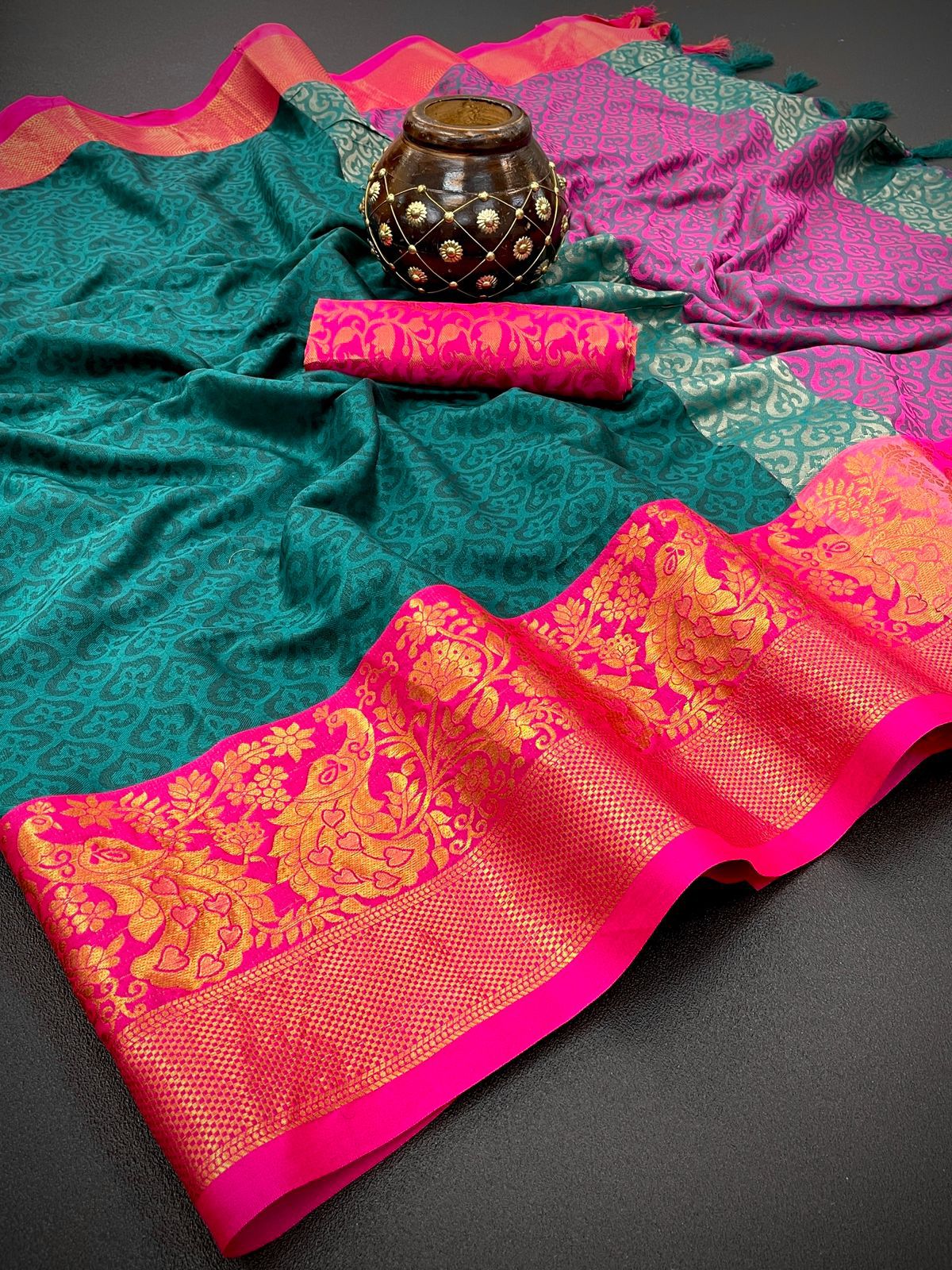 Aab Dil Peacock Mercerised Copper Silk Fancy Saree