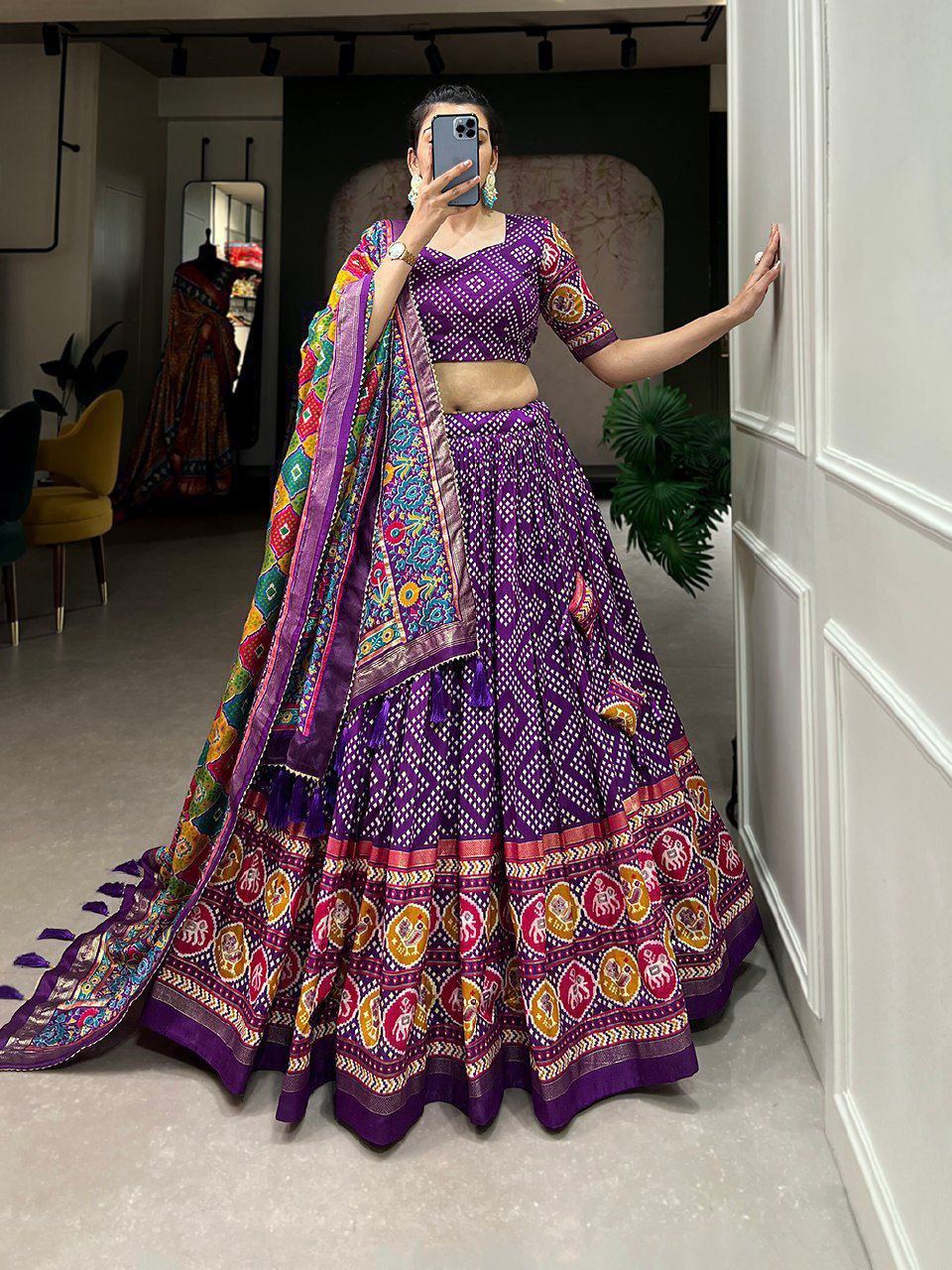 Bt 7028 Beautiful Tussar Silk Bandhej Patola Lehenga Choli