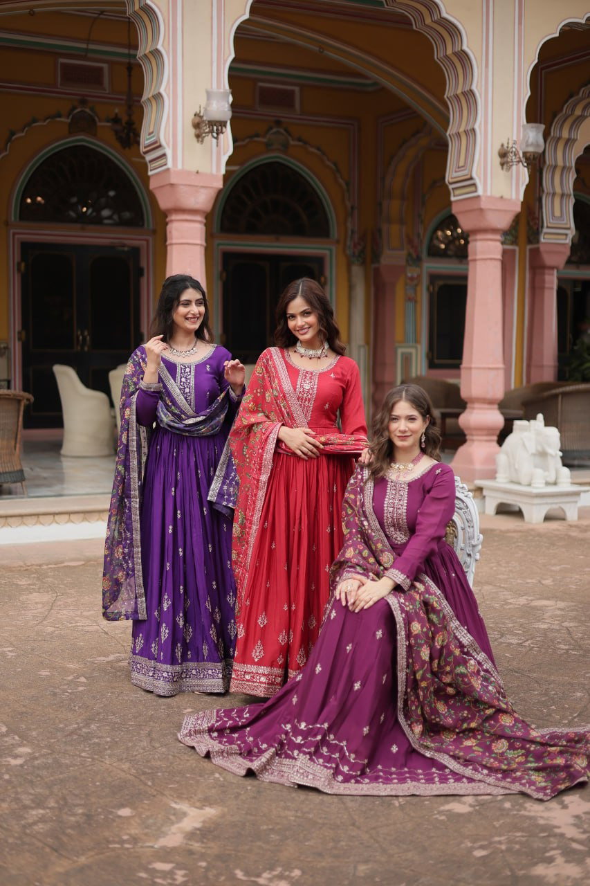 Anamika Vol 90 Chinon Gown With Dupatta Collection