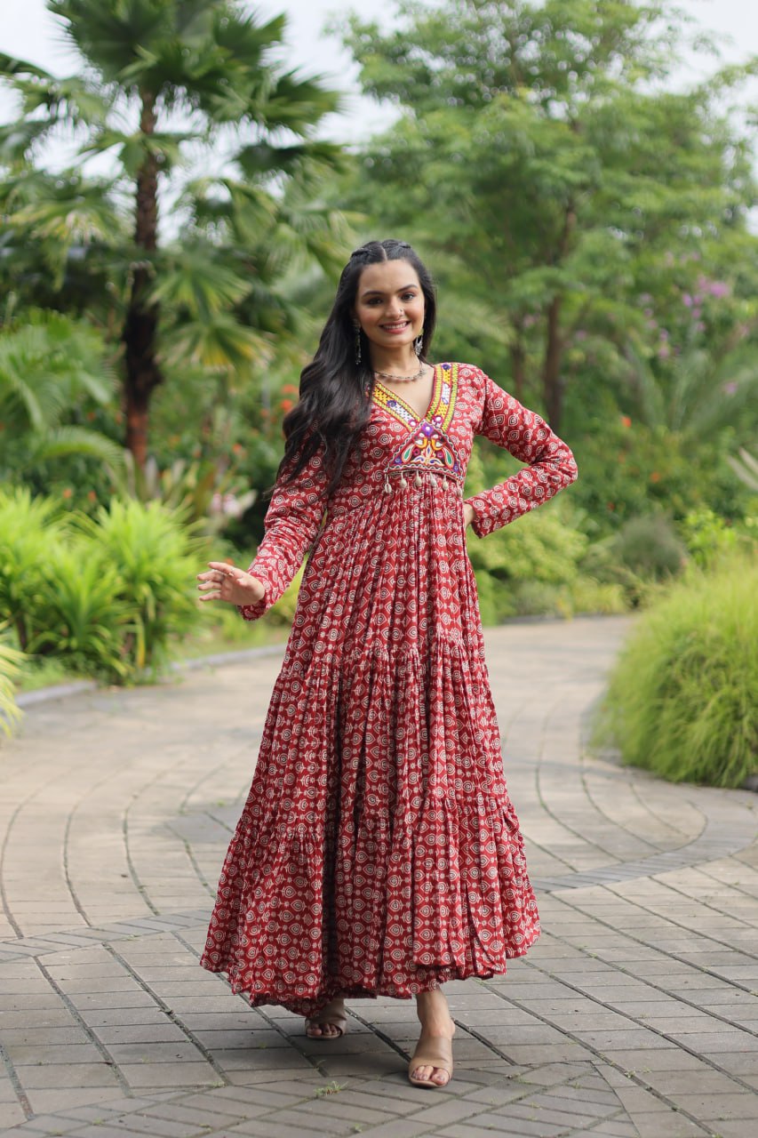 Anamika Vol 112 Printed Cotton With Kutchi Gamthi Work Gown Collection