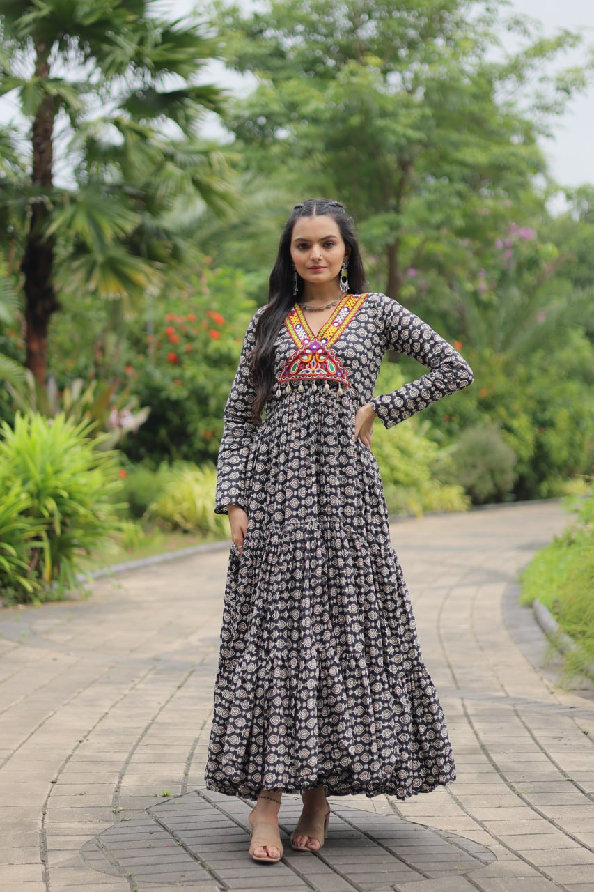 Anamika Vol 112 Printed Cotton With Kutchi Gamthi Work Gown Collection