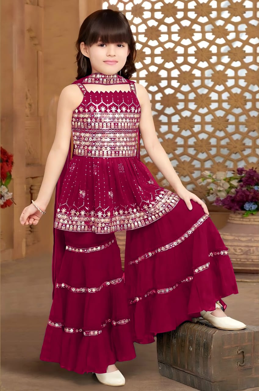 Khushi 02 Kids Fancy Kurti Sharara With Dupatta Collection