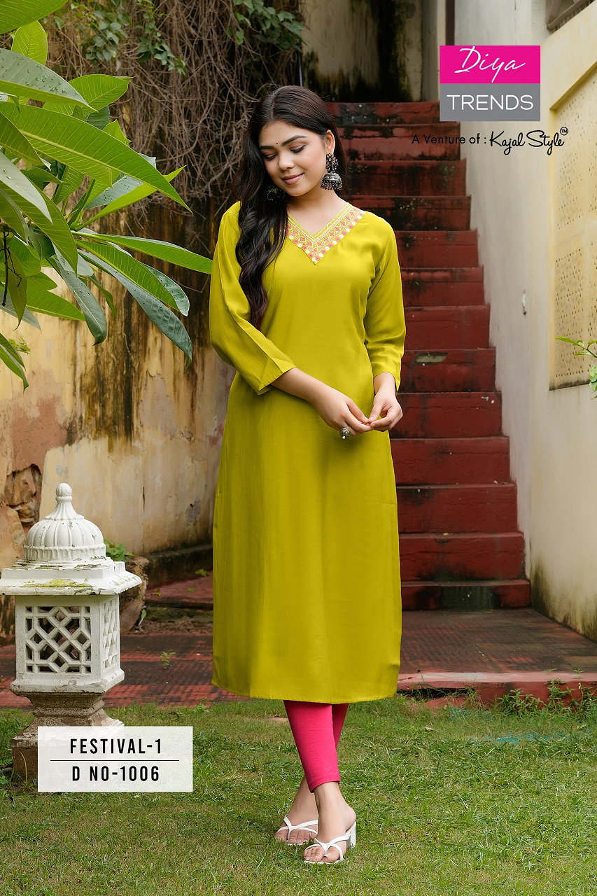 Diya Trends Festival Vol 1 Roman Silk Fancy Embroidery Kurti Wholesale Collection