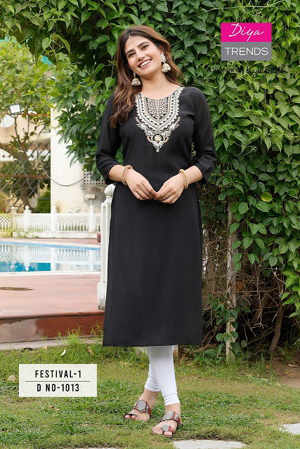Diya Trends Festival Vol 1 Roman Silk Fancy Embroidery Kurti Wholesale Collection