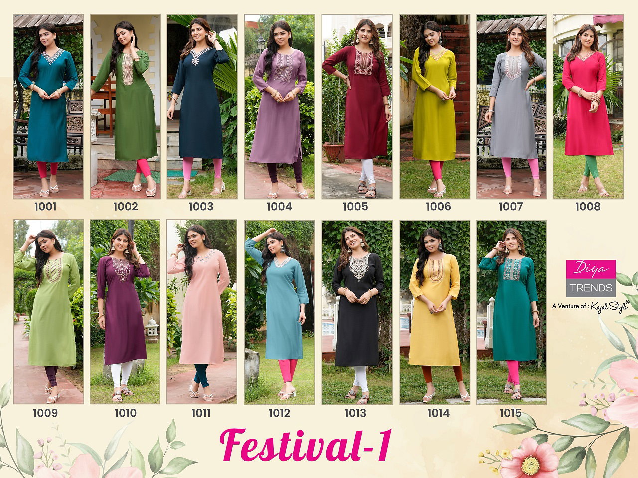 Diya Trends Festival Vol 1 Roman Silk Fancy Embroidery Kurti Wholesale Collection