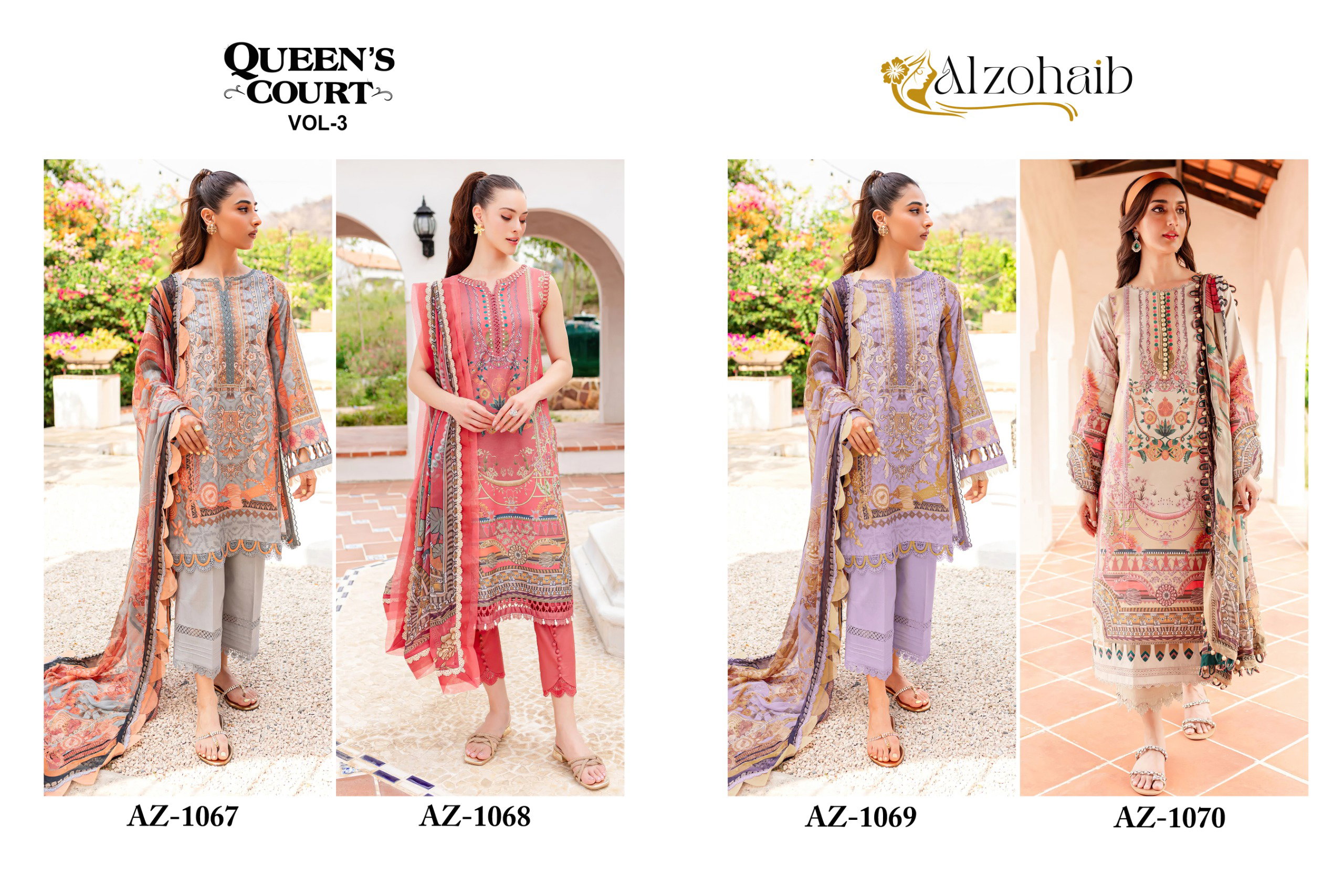Alzohaib Queens Court Vol 3 Cotton Dupatta Pakistani Salwar Suits