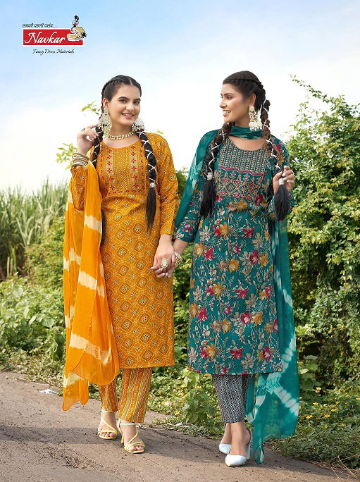 Navkar Suffy Gold 9 Rayon Foil Printed Kurti Bottom With Dupatta