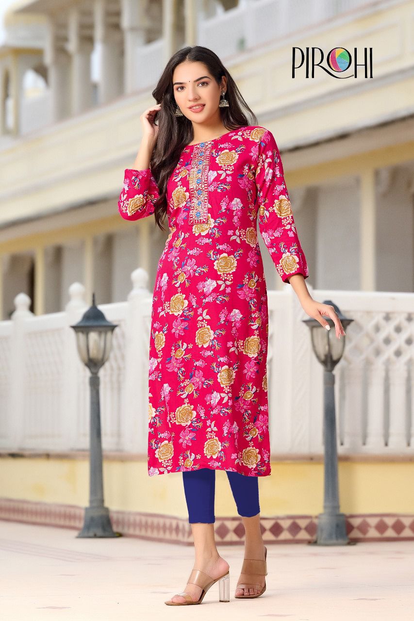 Pirohi Siri Rayon Foil Printed Fancy Kurti Collection