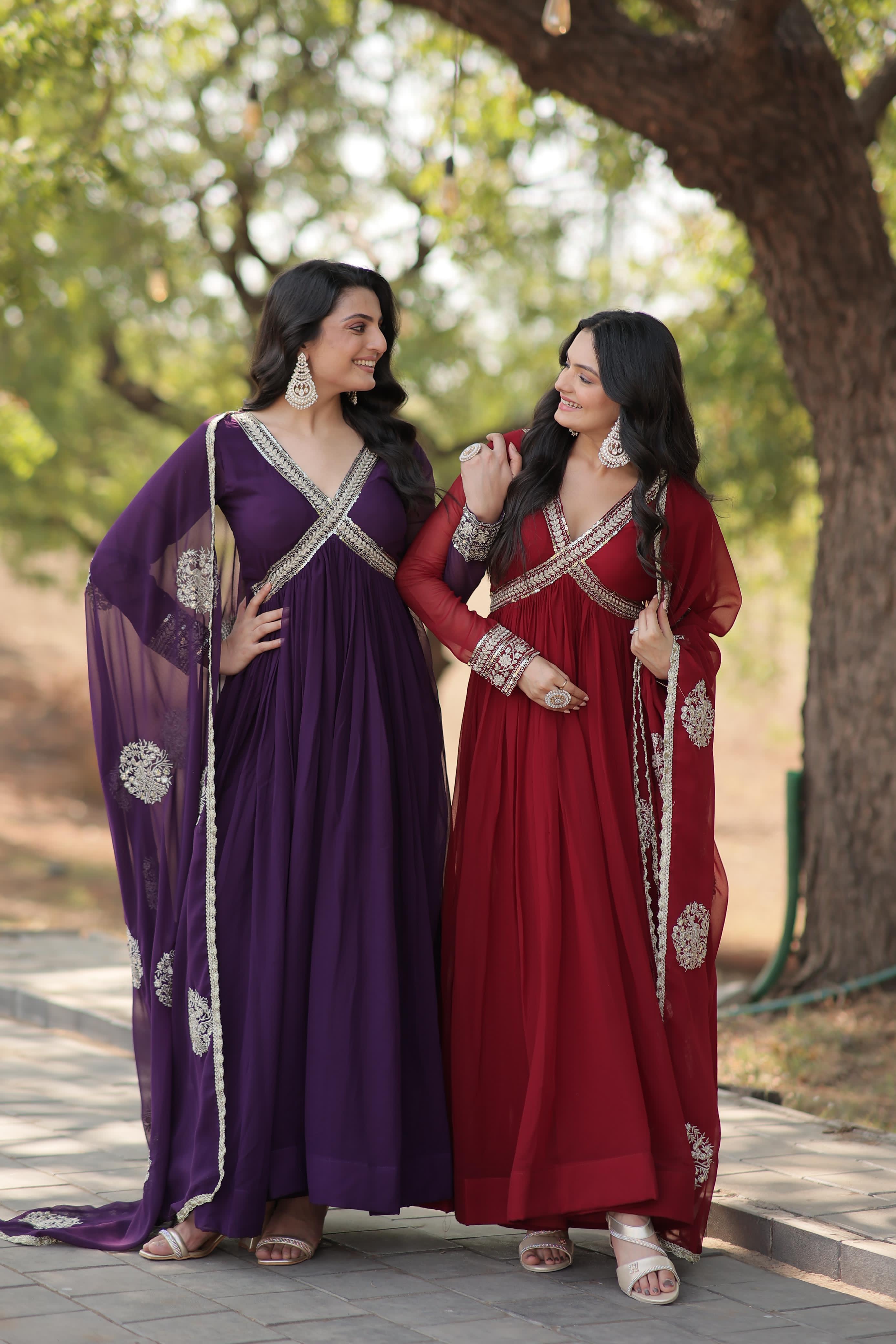 Designer Faux Blooming Embroidery Zari Sequins Work Alia Cut Gown With Dupatta Wholesale Collection