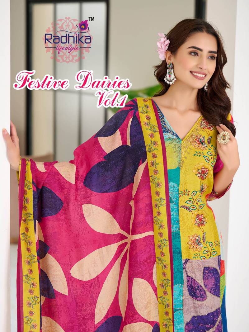 Radhika Festive Dairies Vol 1 Kurti Pant With Dupatta Collection