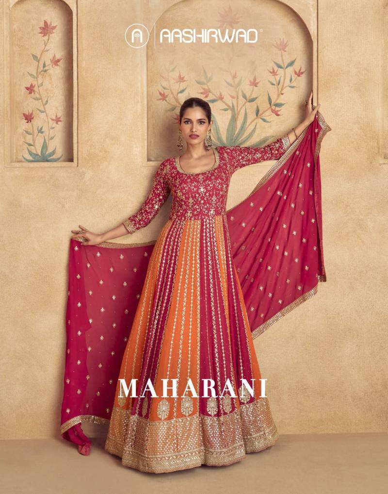 Aashirwad Maharani Georgette Gown With Dupatta Collection