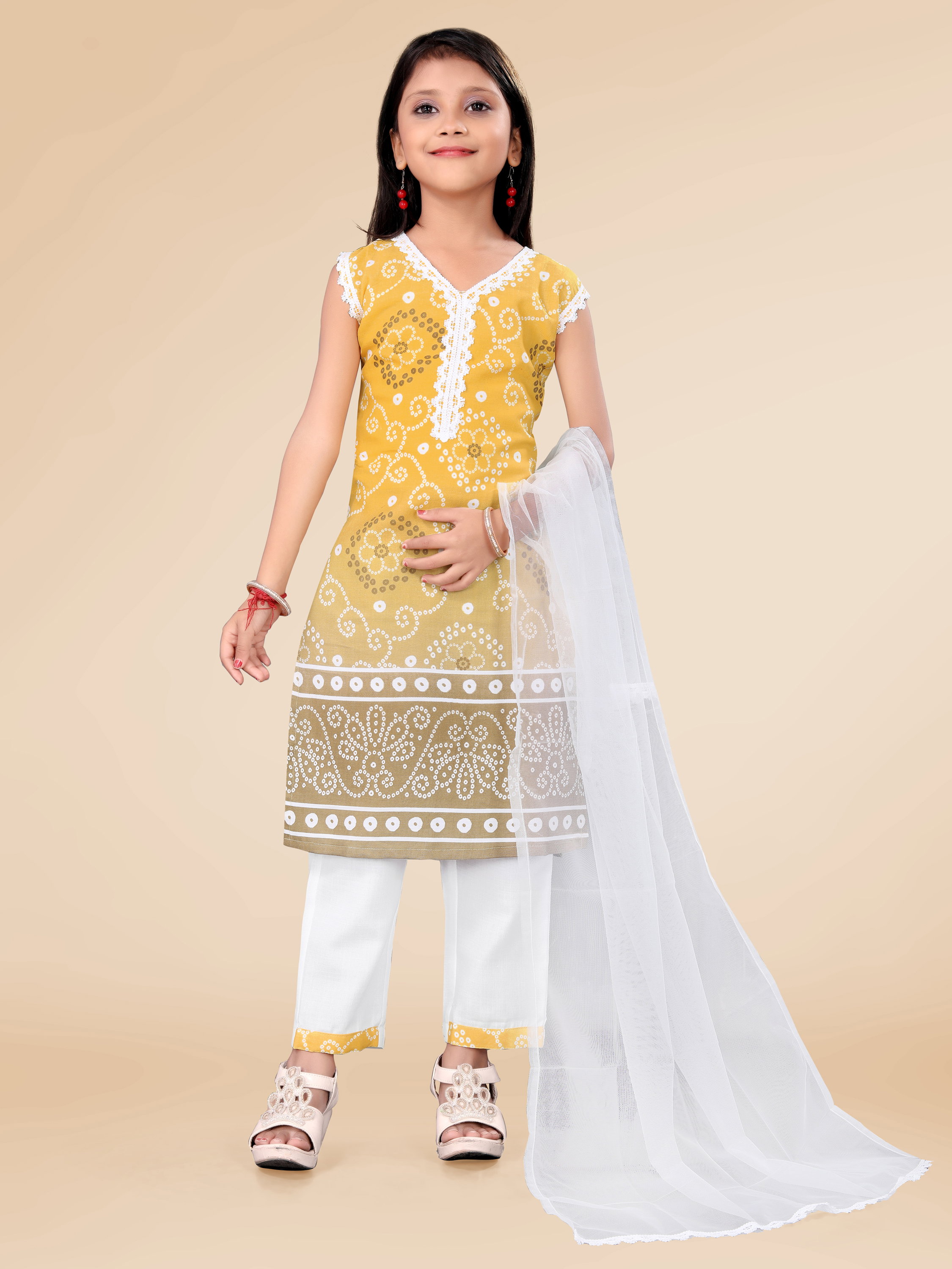 Jaypuri Cotton Printed Kids Kurti Bottom With Dupatta