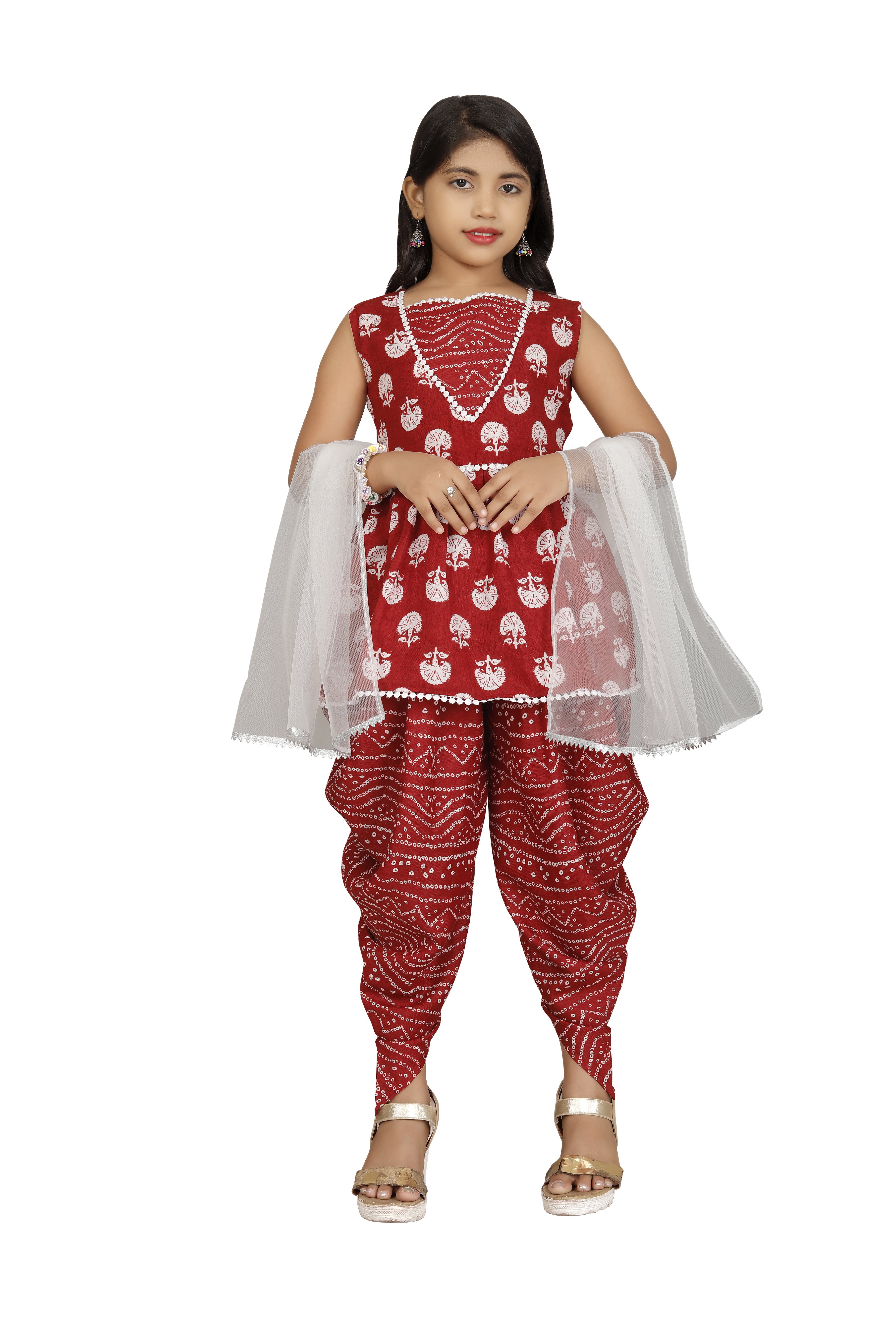 Kala 02 Cotton Printed Kids Kurti Bottom With Dupatta
