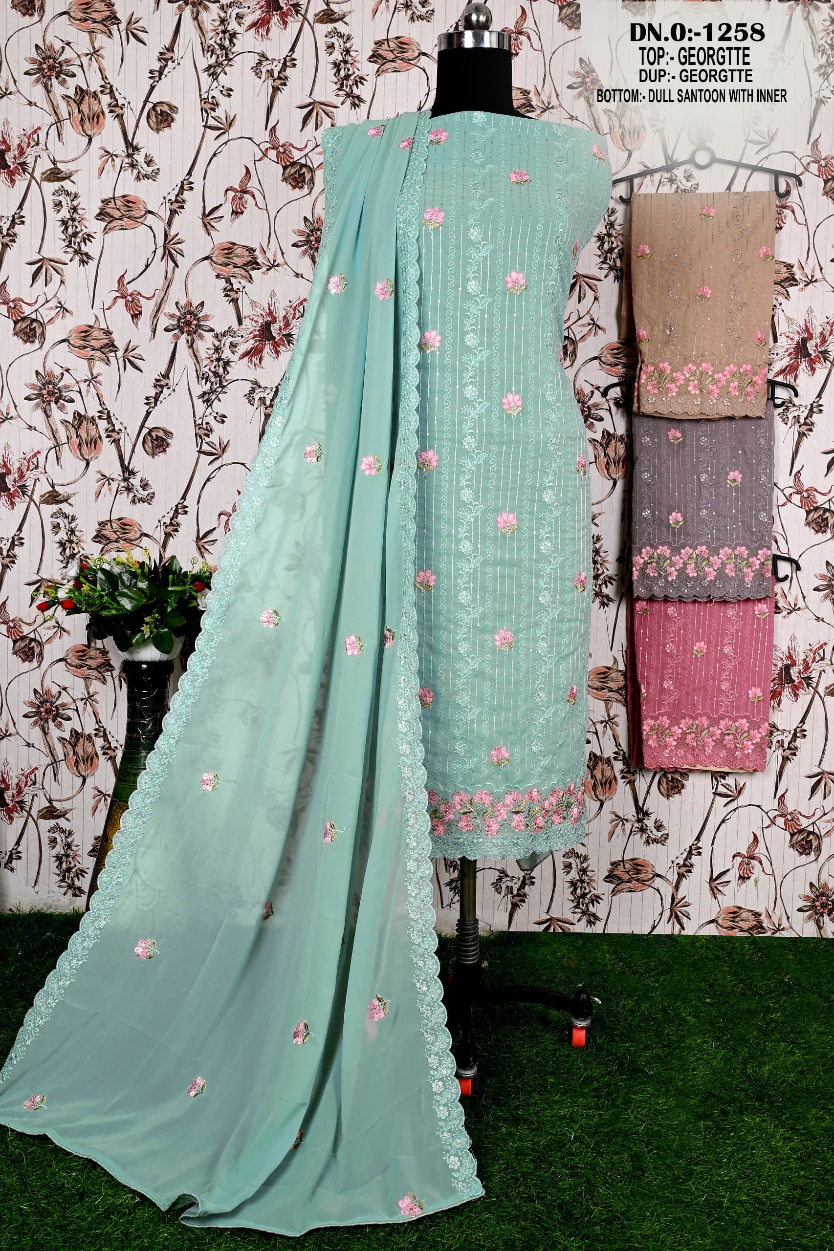 Designer 1258 Color Set Matching Georgette Dress Material
