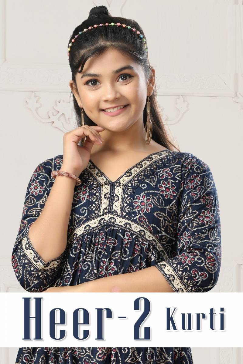 Heer 2 Kurti Rayon Printed Kids Wear Kurti Collection