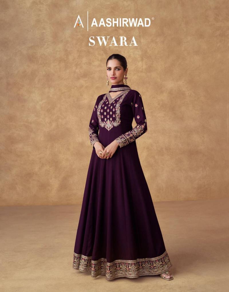 Aashirwad Swara Chinon Silk Gown With Dupatta Collection