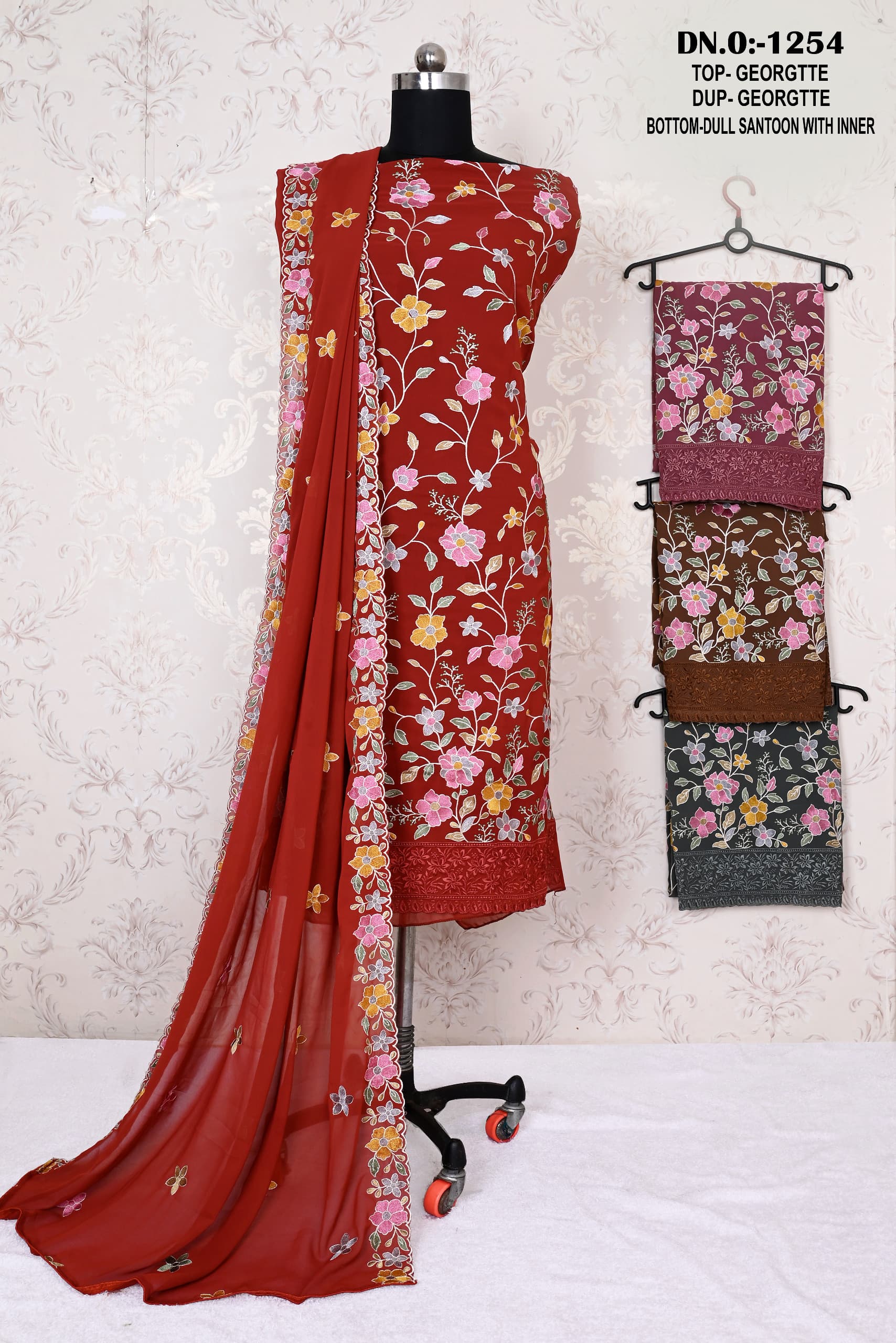 Swaroski Work Georgette 1254 Color Set Matching Dress Material Collection