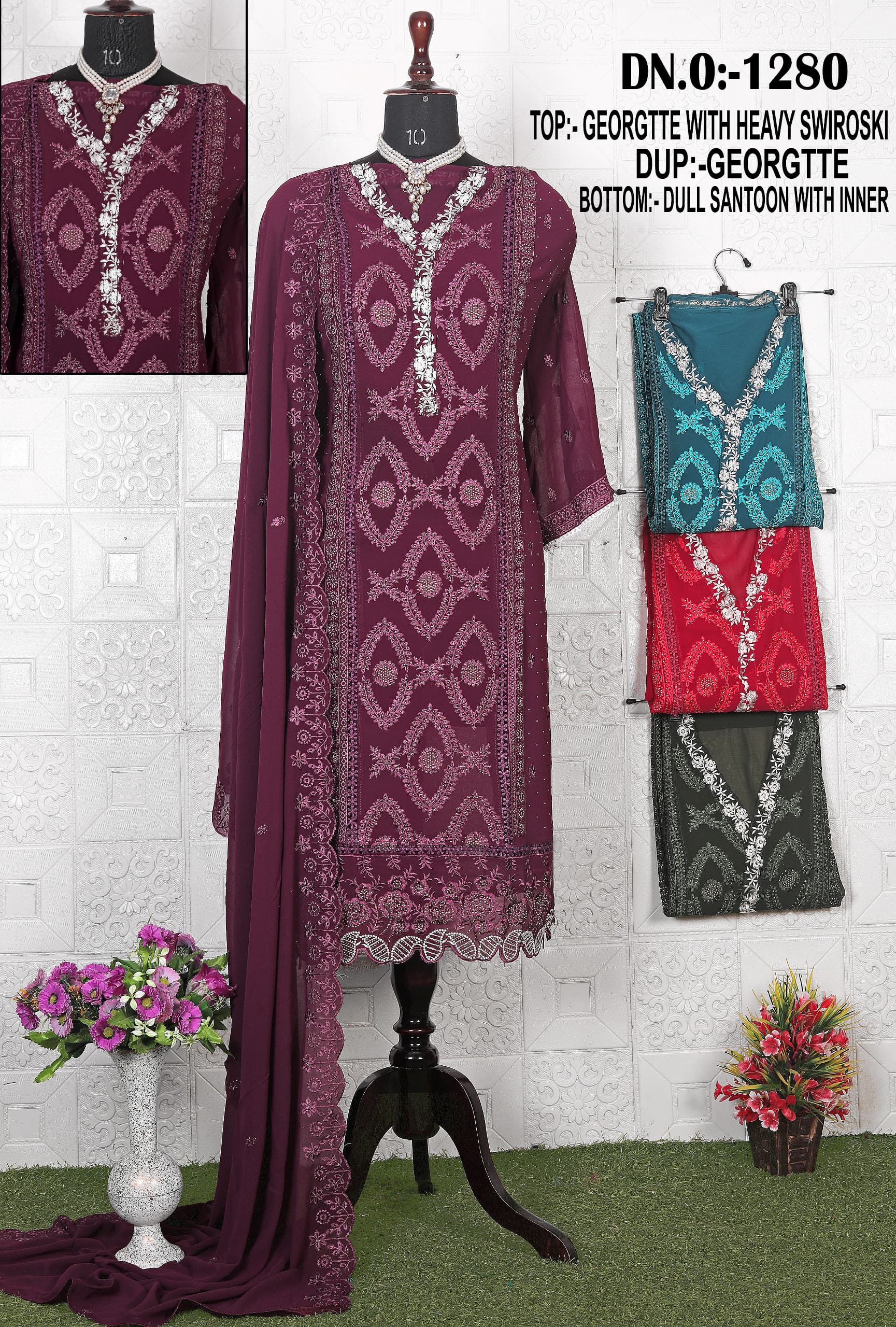 Color Set Matching 1280 Georgette Swaroski Dress Material Collection