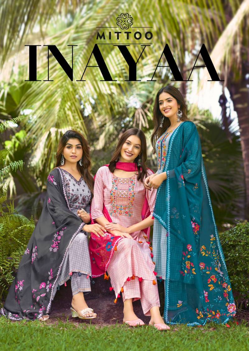 Mittoo Inayaa Rayon Printed Kurti Pant With Dupatta Collection