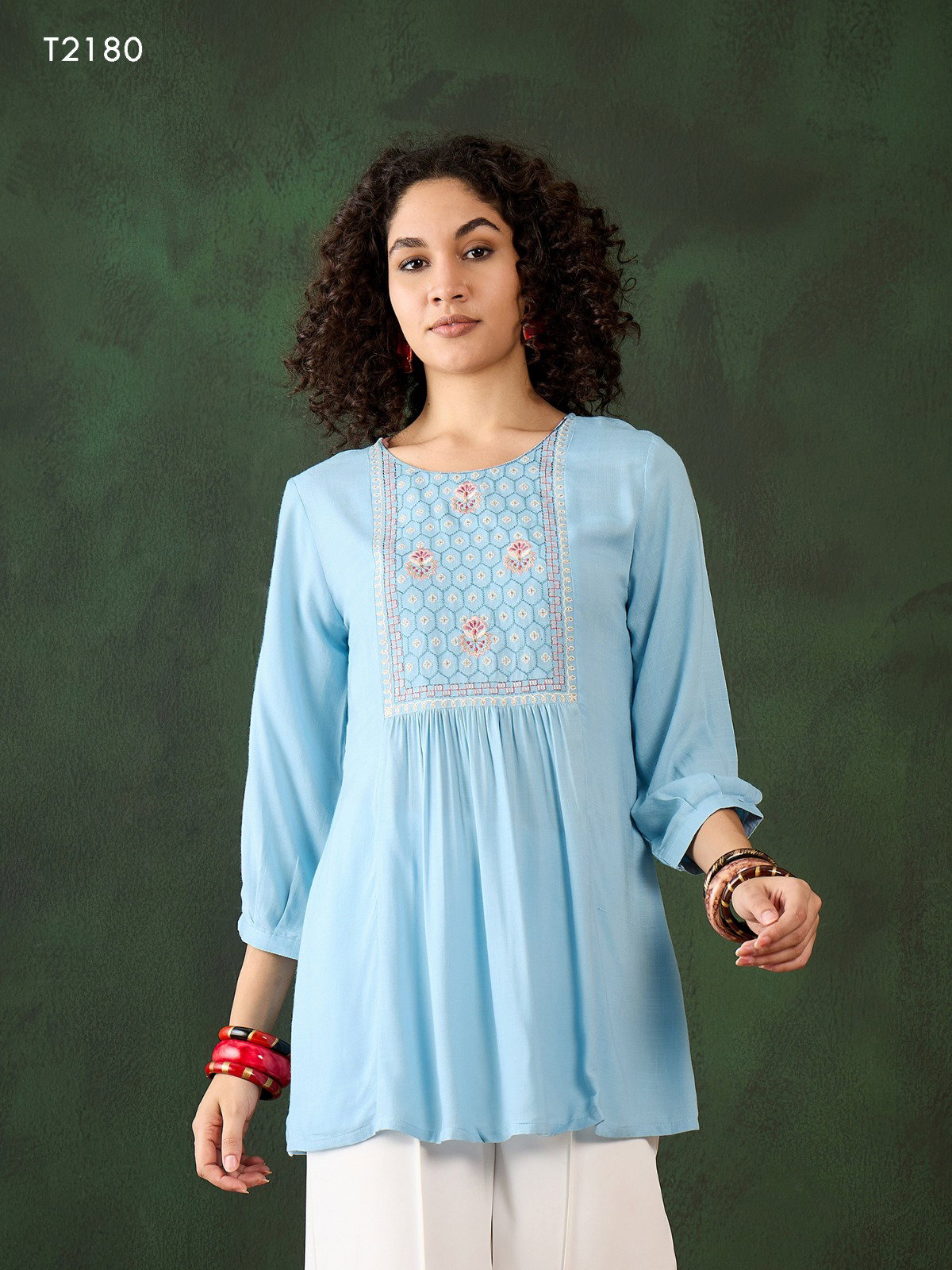 Kiara T2180 Rayon Embroidered Short Top Collection