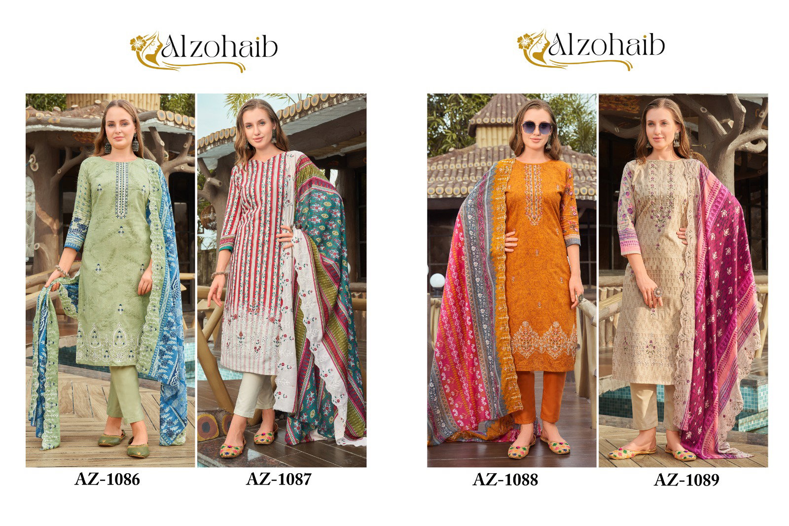 Alzohaib Az 1086 To 1089 Chiffon Dupatta Pakistani Suits