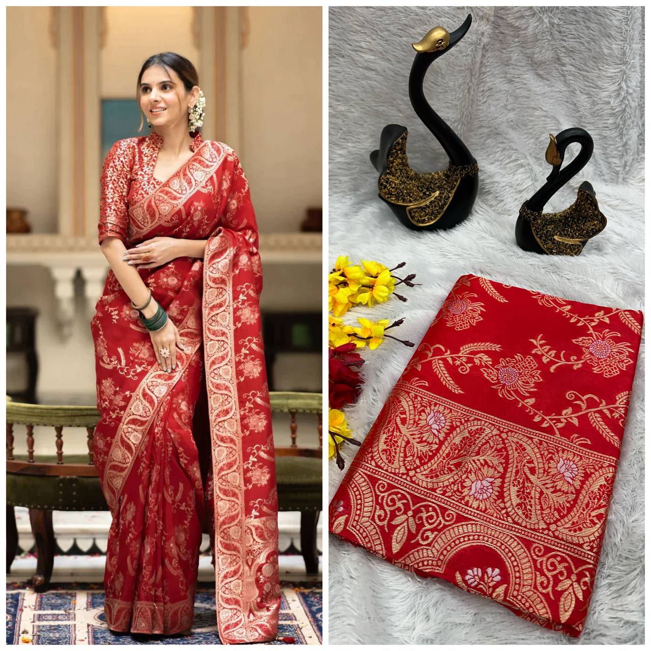 MC 618 RED kanjivaram silk saree collection