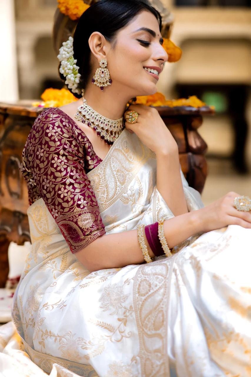 MC 618 WHITE kanjivaram silk saree collection