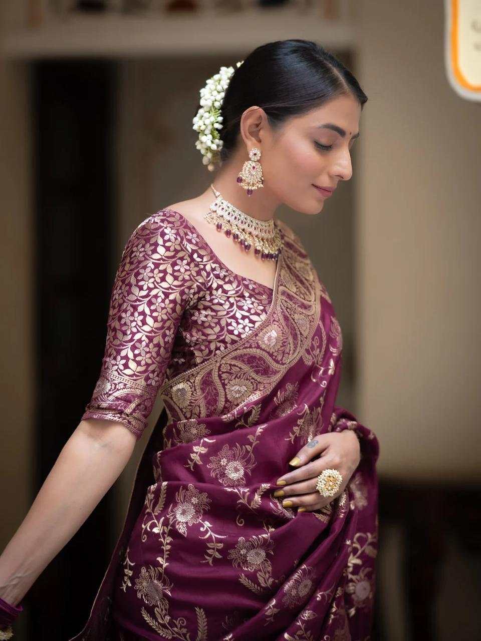 MC 618 WINE kanjivaram silk saree collection