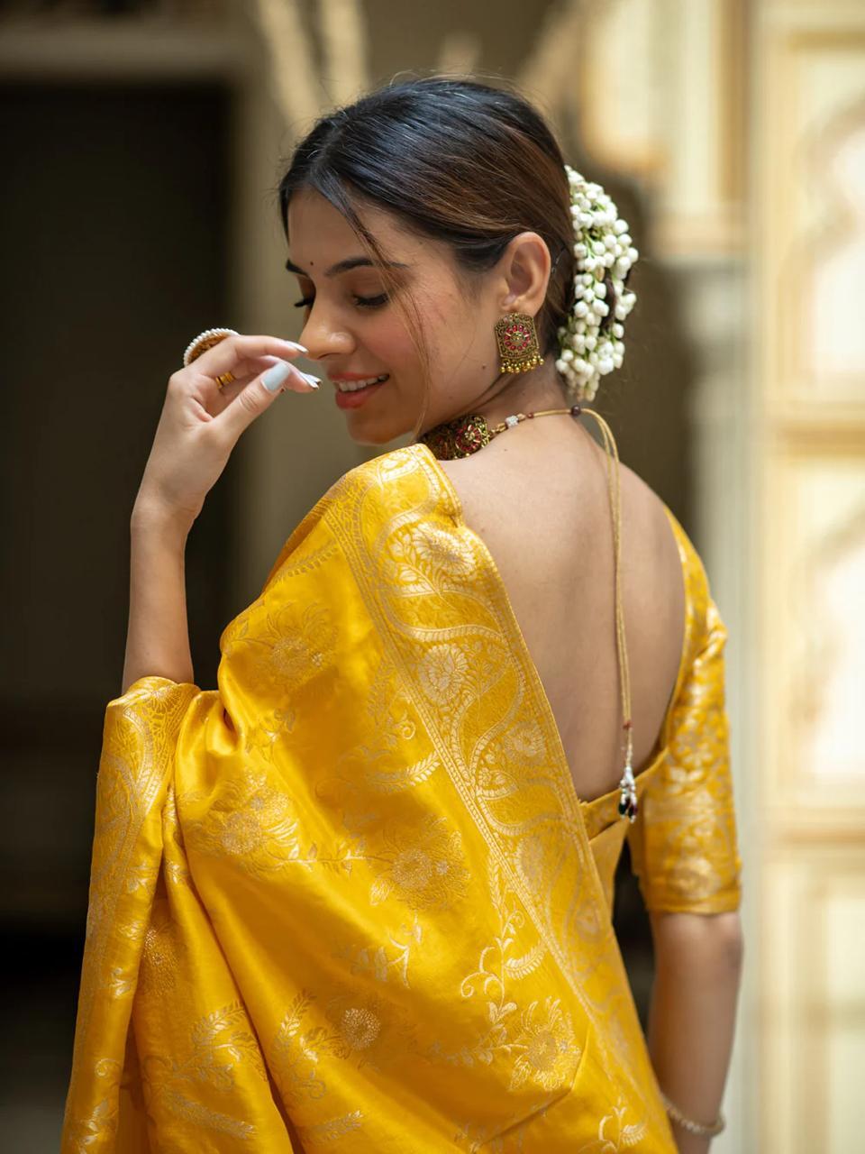 MC 618 YELLOW kanjivaram silk saree collection