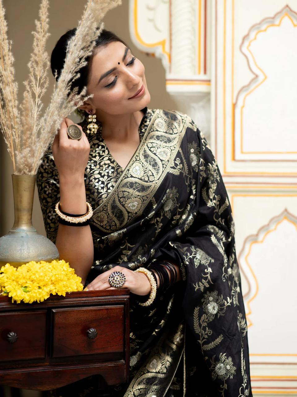 MC 618 BLACK kanjivaram silk saree collection