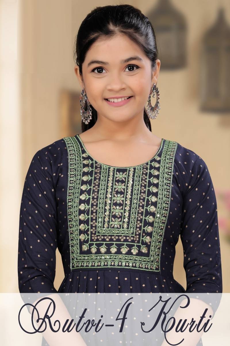 Rutvi 4 Kurti Rayon Printed Kids Wear Collection
