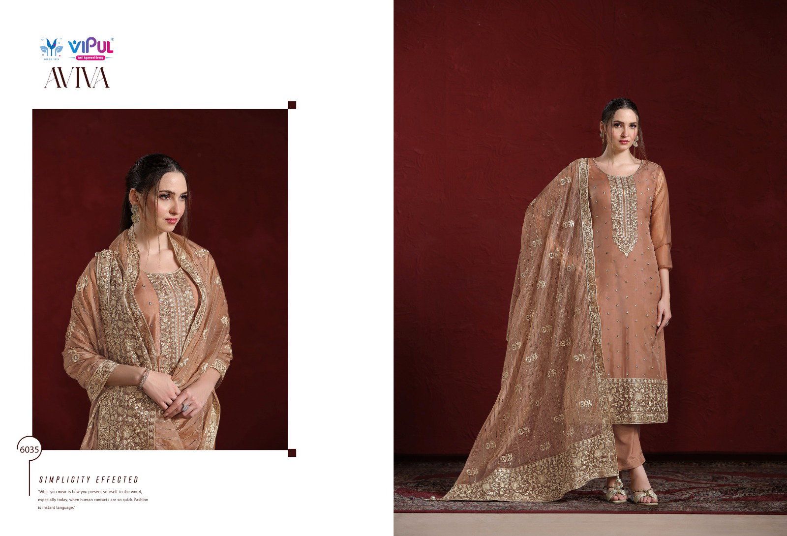 Vipul Aviva Organza Embroidered Salwar Suits Collection