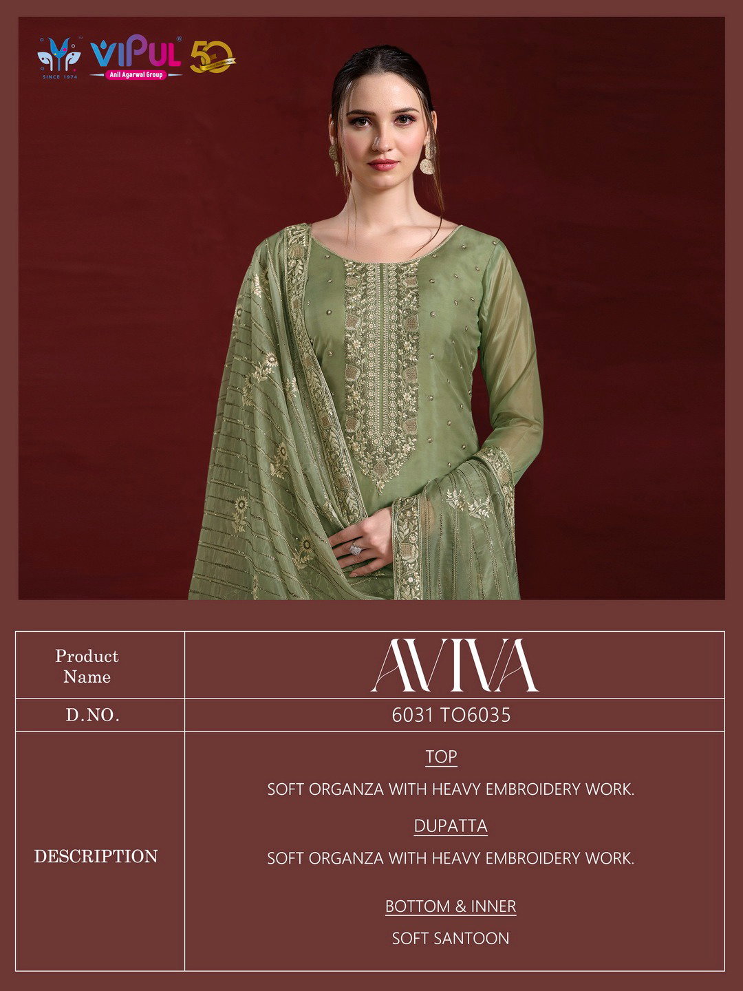 Vipul Aviva Organza Embroidered Salwar Suits Collection
