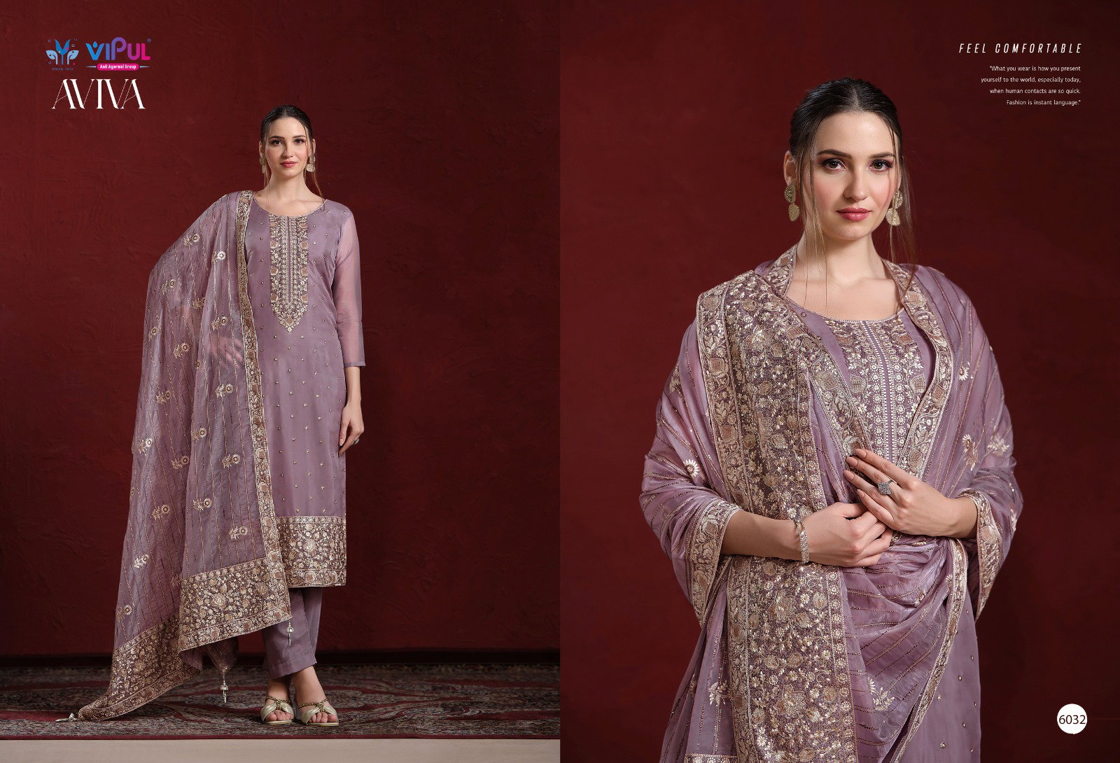 Vipul Aviva Organza Embroidered Salwar Suits Collection