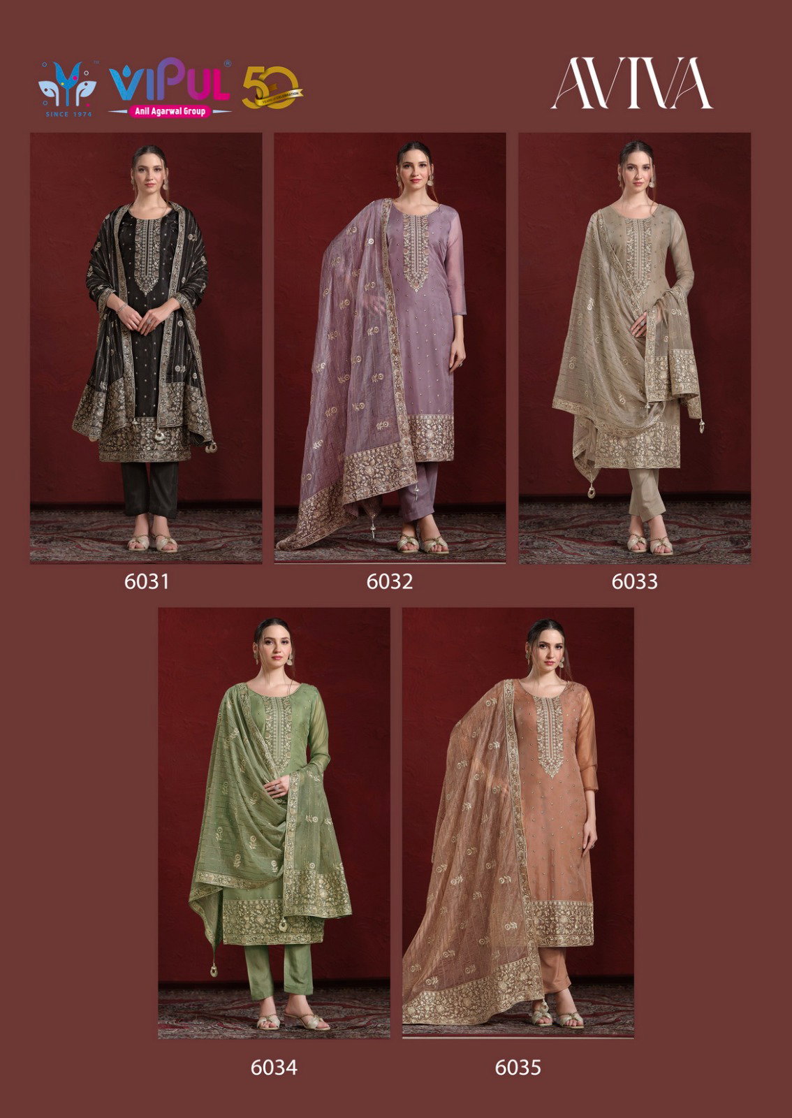 Vipul Aviva Organza Embroidered Salwar Suits Collection
