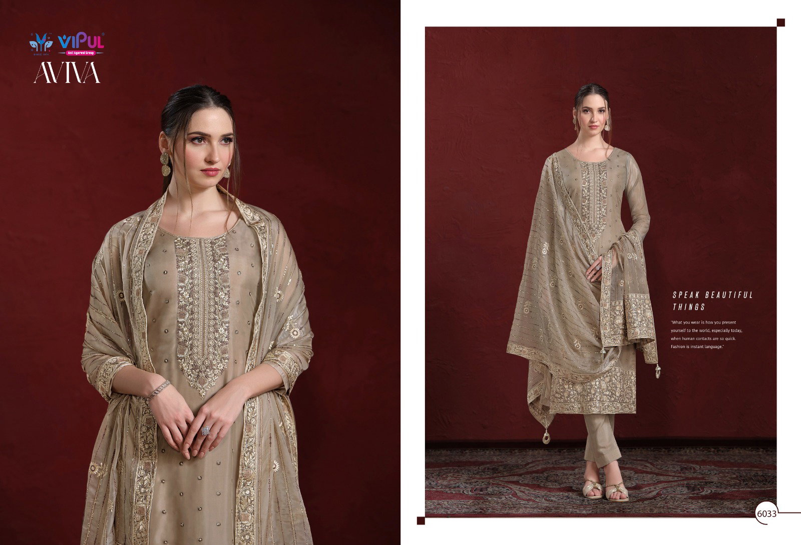 Vipul Aviva Organza Embroidered Salwar Suits Collection