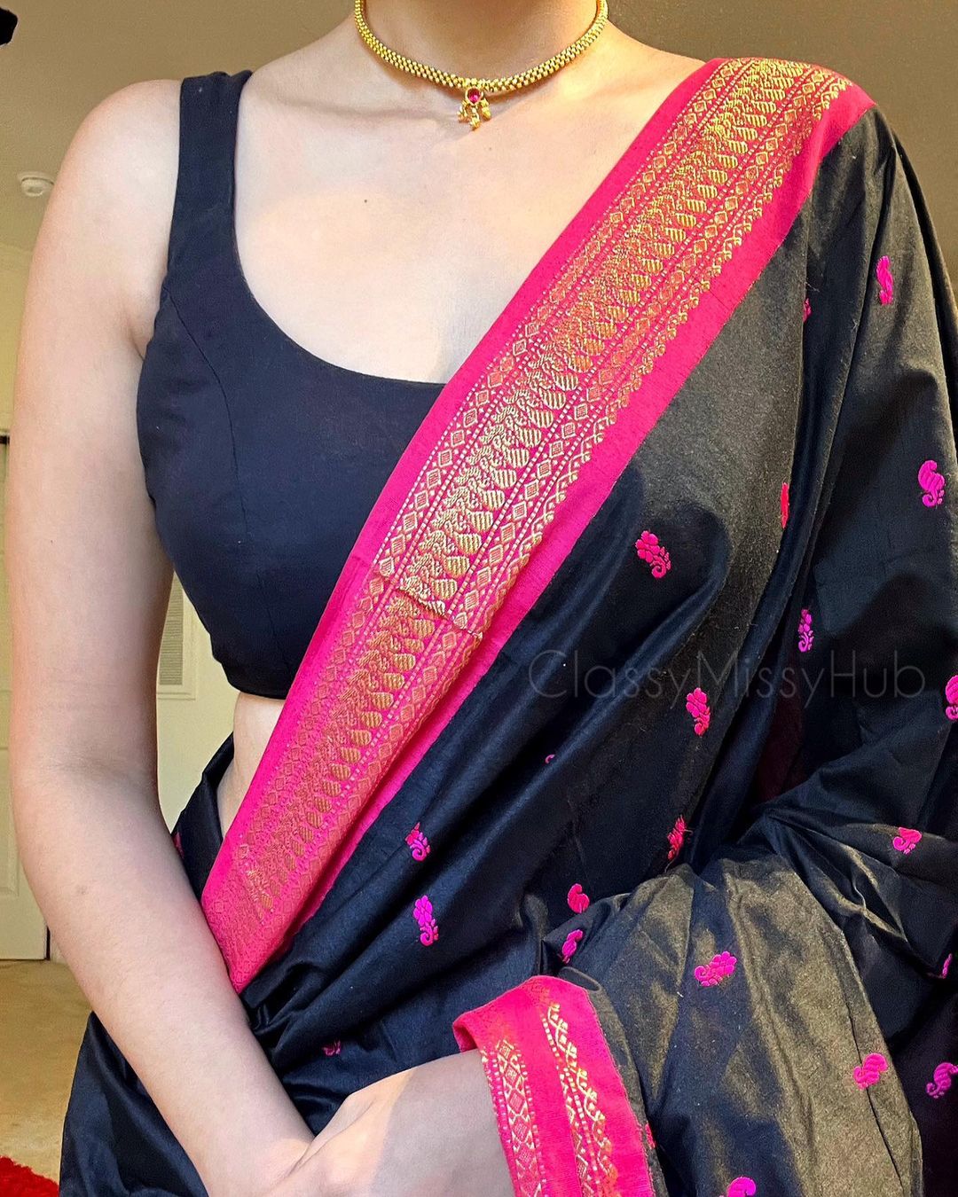MC 635 BLACK-PINK kanjivaram silk saree collection