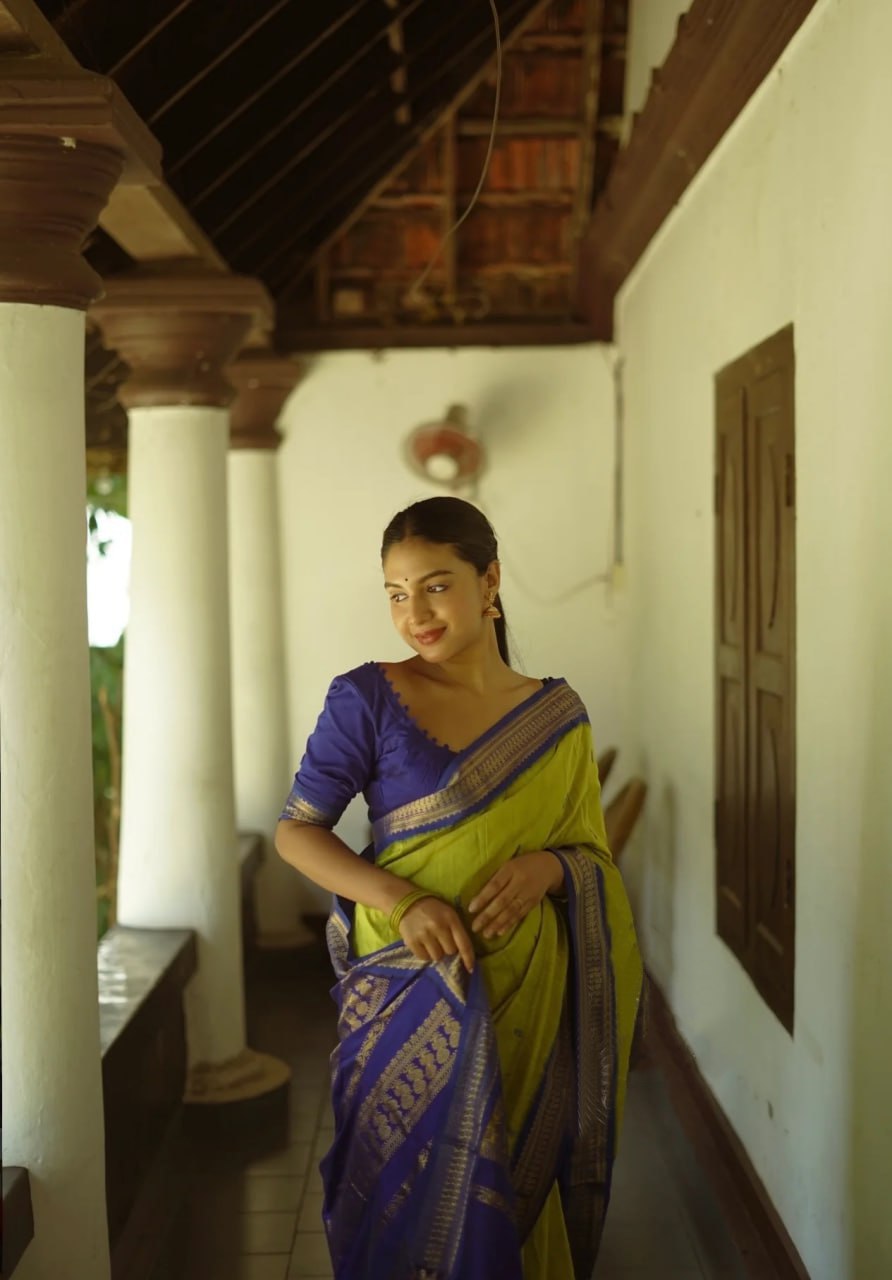 MC 635 LEMON-BLUE kanjivaram silk saree collection