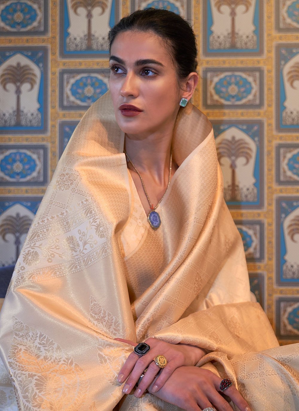 MC 657 CREAM kanjivaram silk saree collection