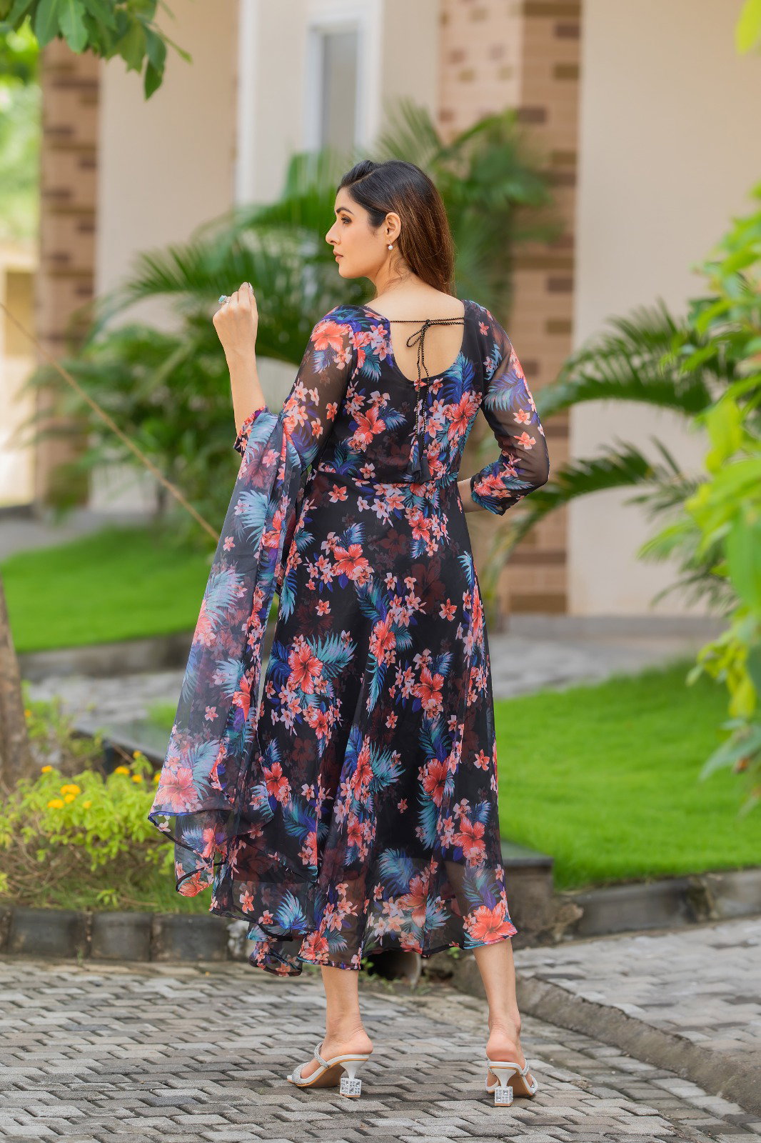 NK 6113 Georgette Printed Gown With Dupatta Collection