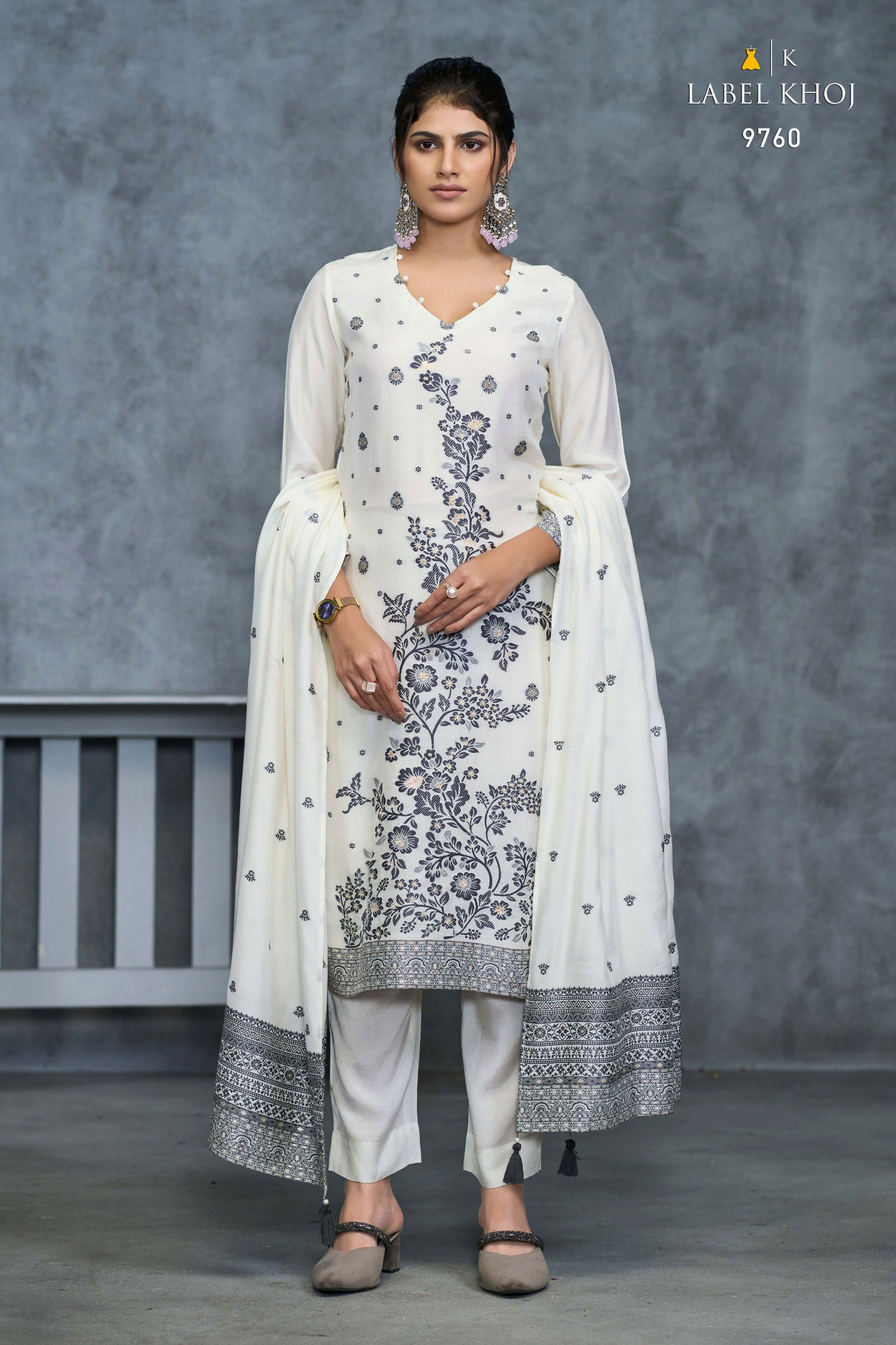 Label Khoj Ivory Kurti Bottom With Dupatta Collection