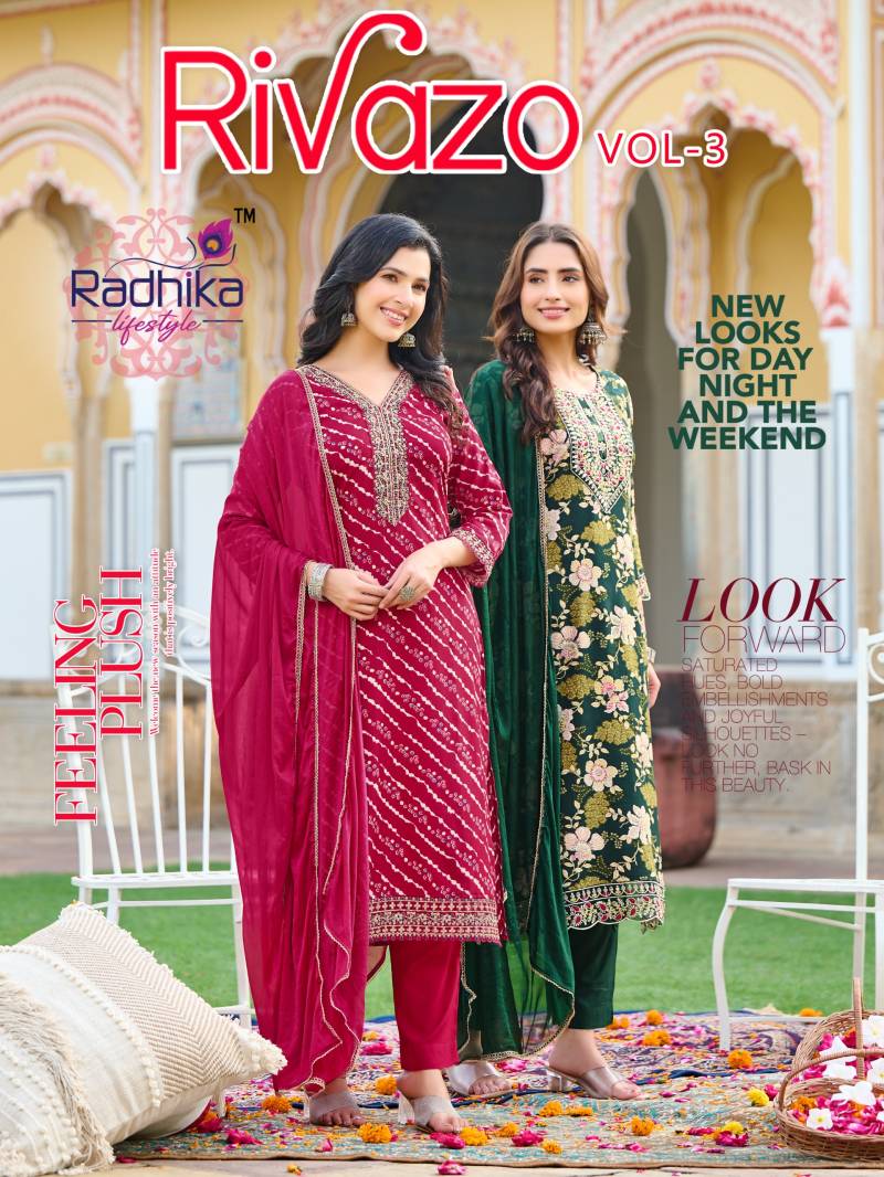 Radhika Rivazo Vol 3 Rayon Kurti Pant With Dupatta Collection