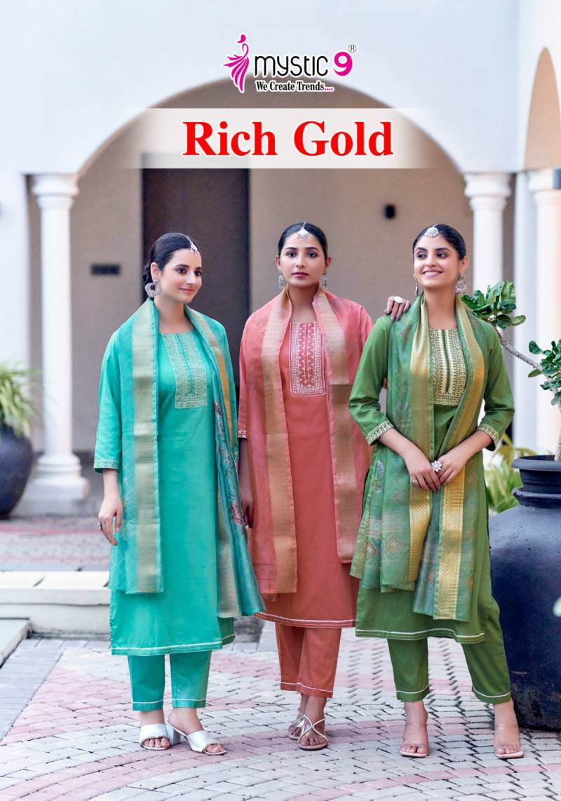 Mystic 9 Rich Gold Vol 3 Cotton Kurti Bottom With Dupatta