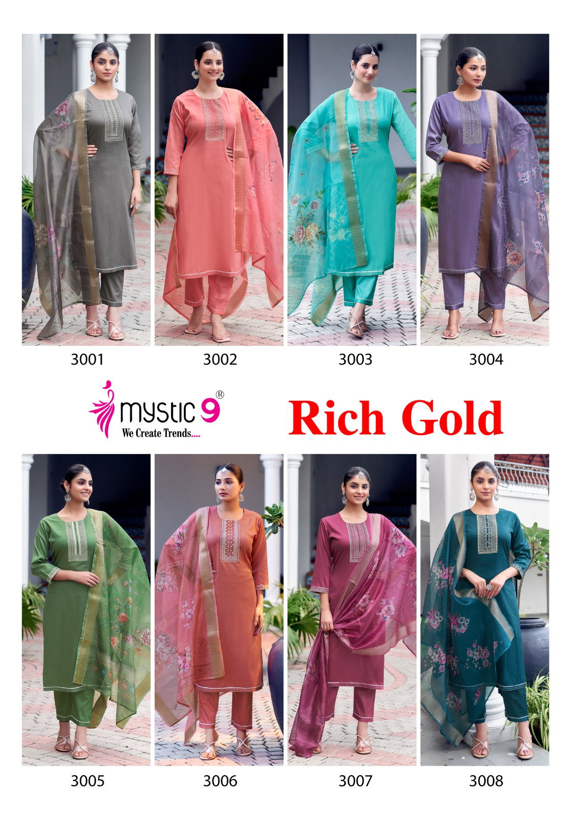 Mystic 9 Rich Gold Vol 3 Cotton Kurti Bottom With Dupatta