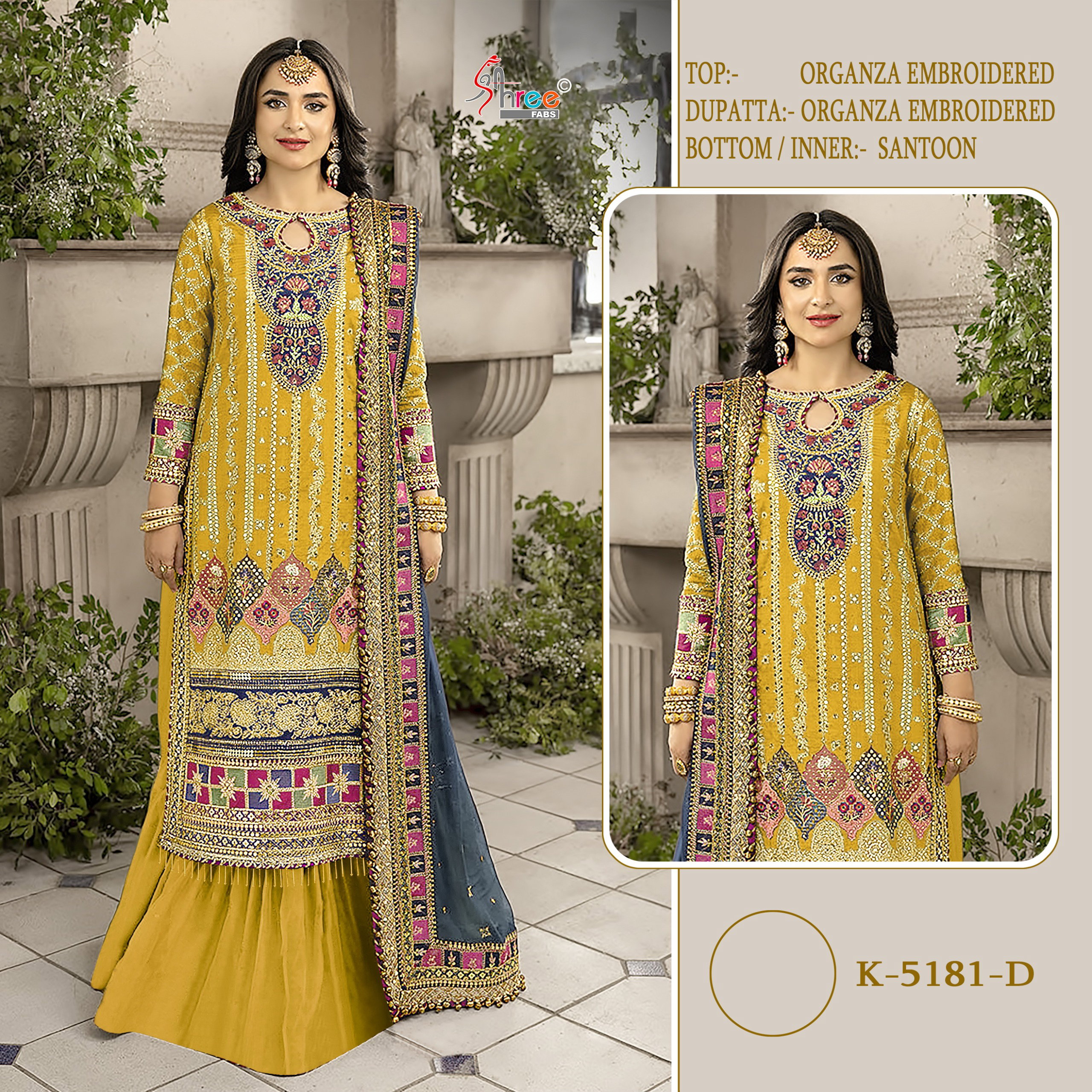 Shree K 5181 Organza Embroidered Pakistani Salwar Suits