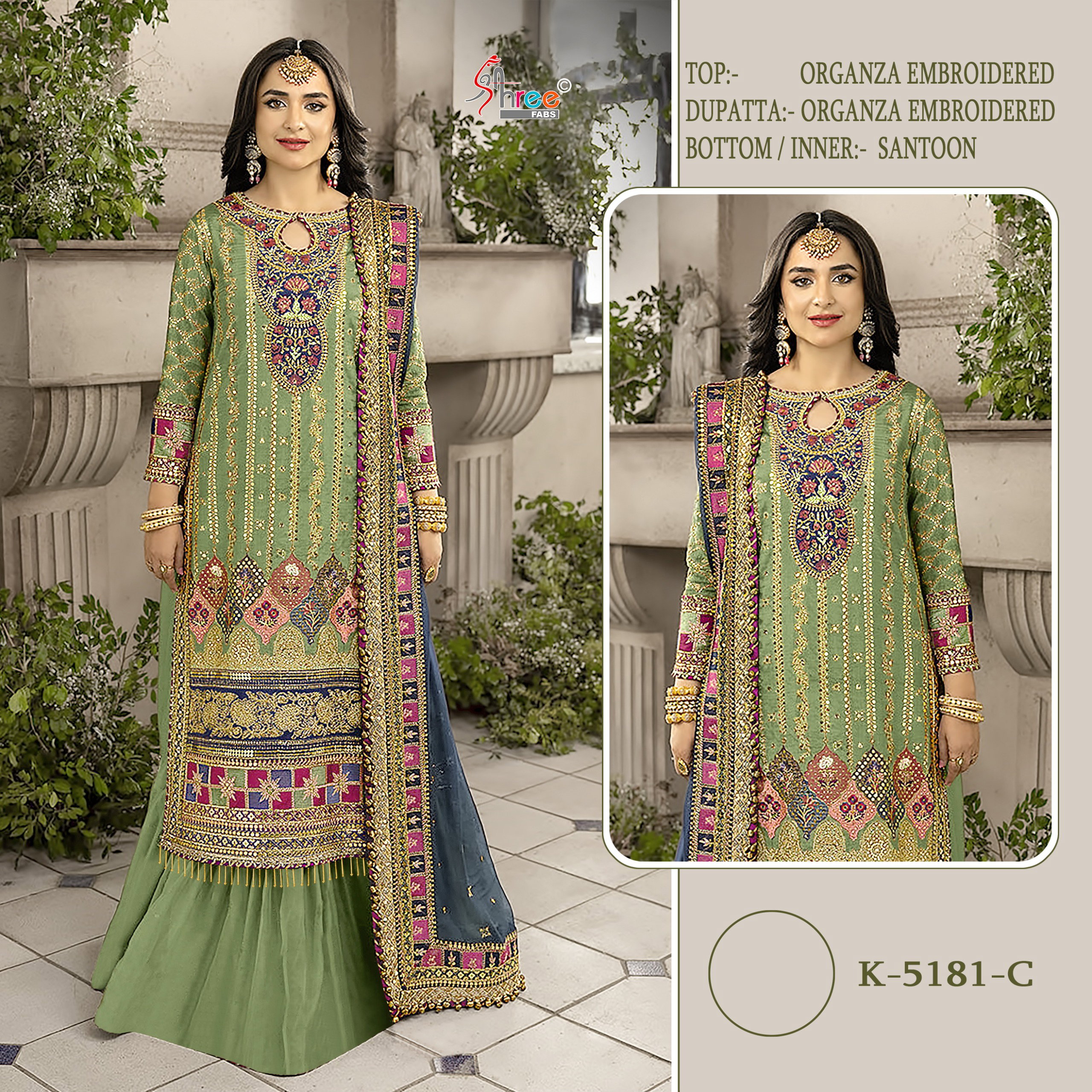 Shree K 5181 Organza Embroidered Pakistani Salwar Suits