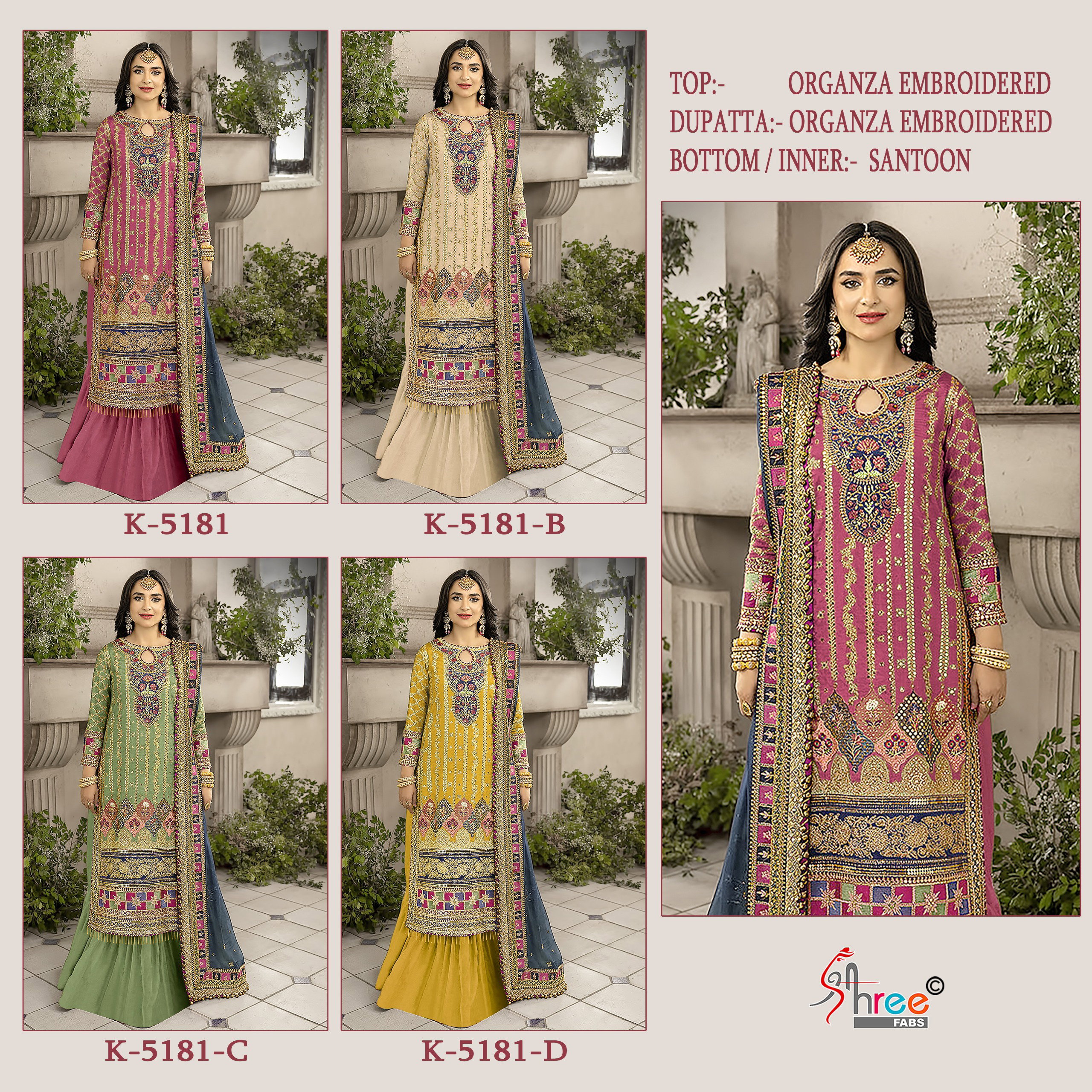 Shree K 5181 Organza Embroidered Pakistani Salwar Suits
