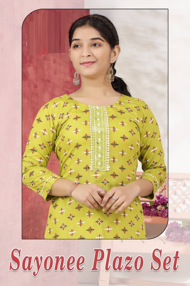 Sayonee Plazo Set 8742 Rayon Printed Kurti Collection